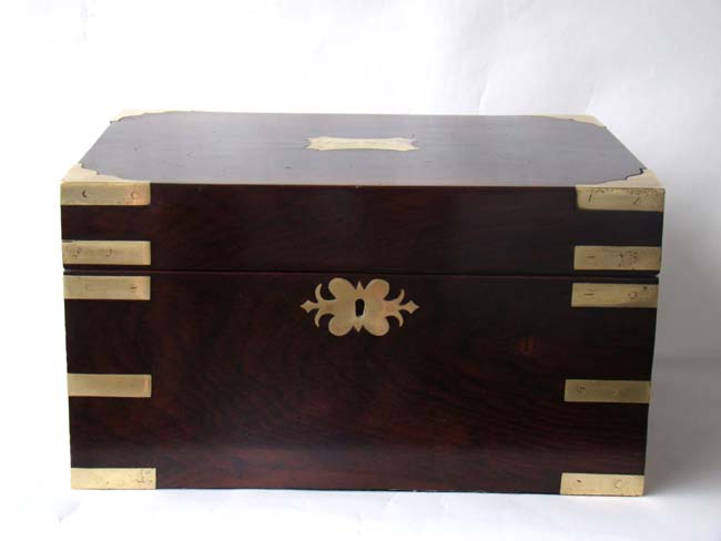 A beautiful English brass bound Elmwood box with an engraved name plate of Samuel Colville circa 1840 — image 2